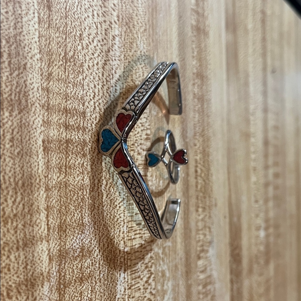 Silver Heart Bracelet and Ring Set